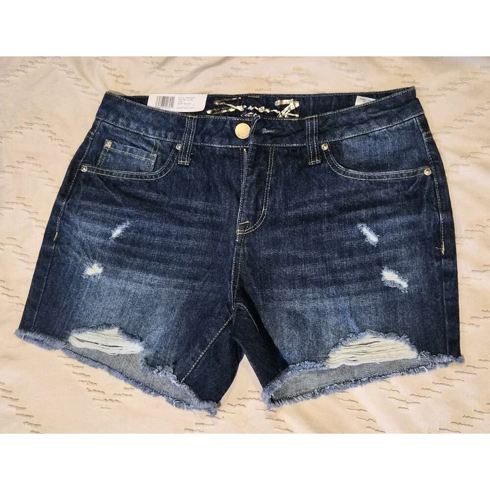 NWT Size 4 Seven 7 Brand Blue Denim Jean Shorts Distressed Ripped Weekend Short